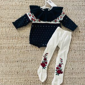Janie and Jack Girl Sweater Onesie and Matching Ruffle Butt Tights